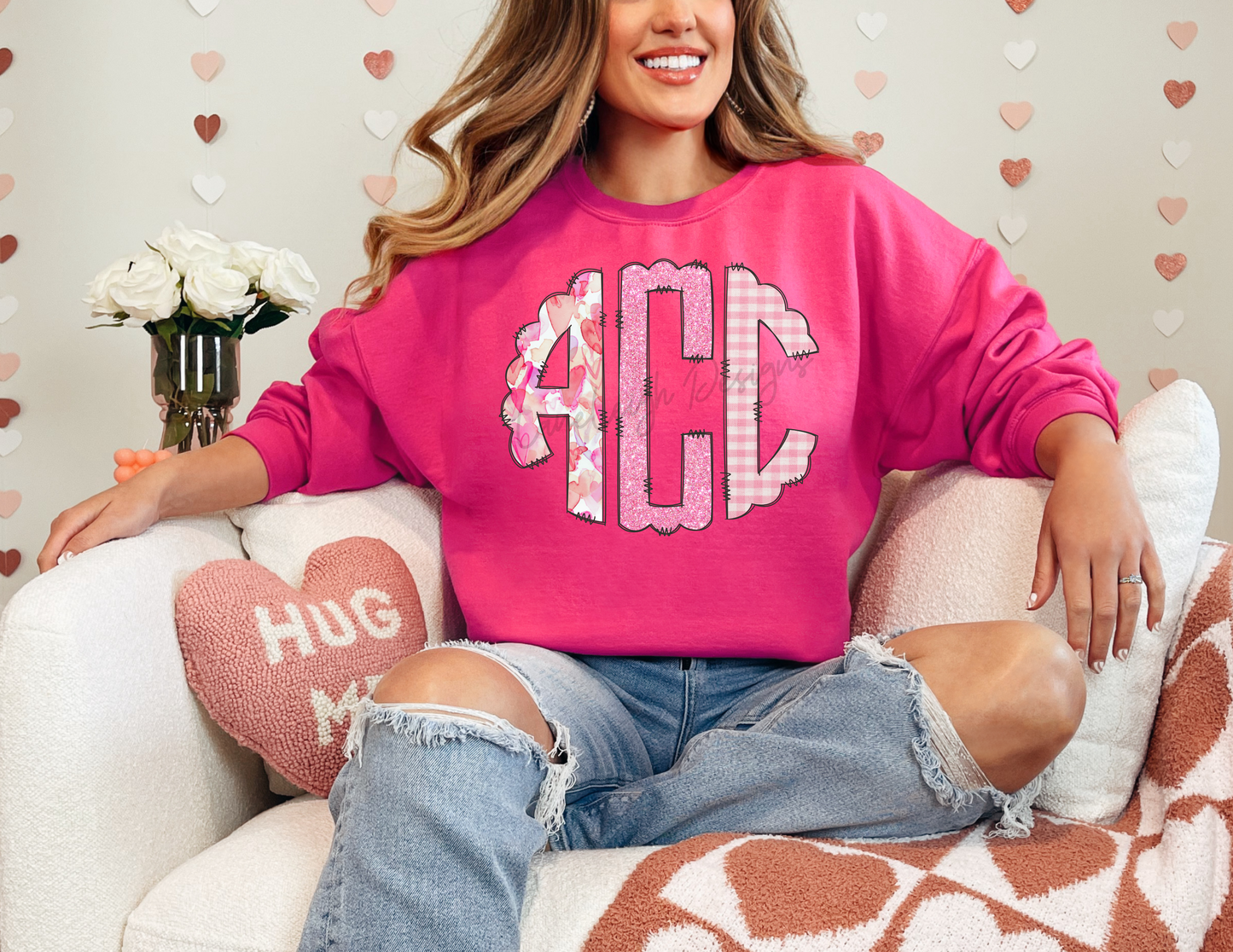 Valentine's Monogram Pink Hearts Shirt